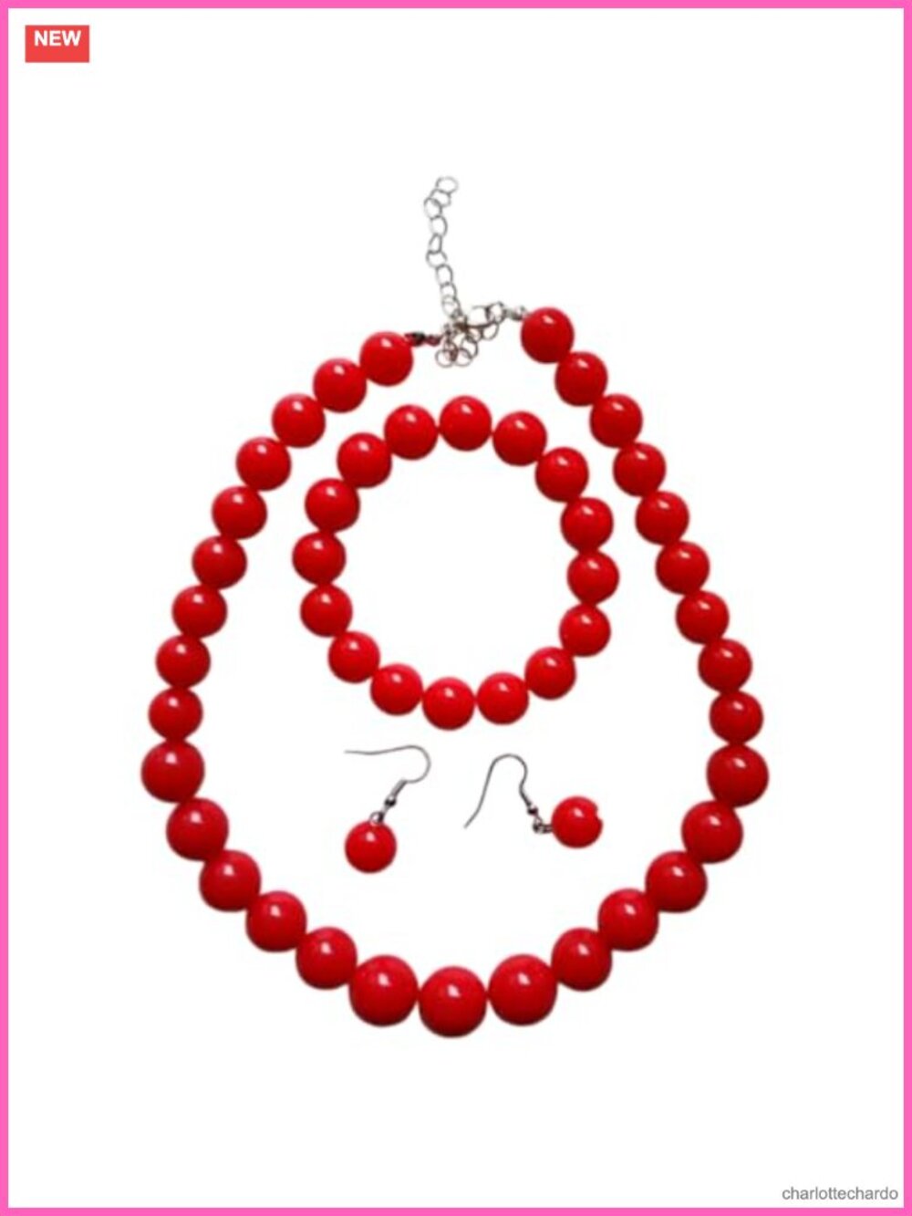 Neon Beaded Link Necklace Earrings Stretch Bracelet Jewelry Set Women Party
